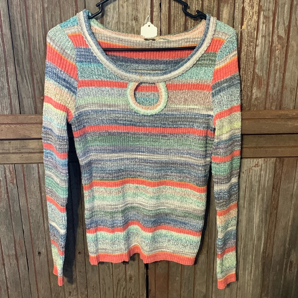Free People Colorful Striped Crew Neck Sweater - Picture 2 of 7